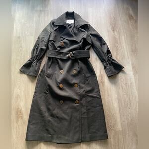 elliatt sentosa metallic black belted flared sleeve trench coat jacket size XS